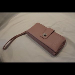 Pink vinyl wristlet